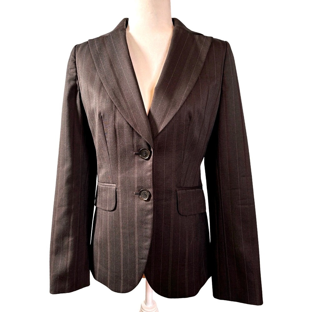 Ann Taylor Womens Blazer‎ Size 2 Brown Pinstripe Designer Business Office Career